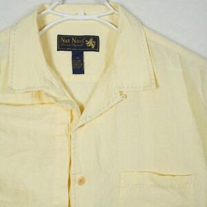Nat Nast Luxury Originals Mens XL Yellow 100% Linen Short Sleeve Camp Shirt